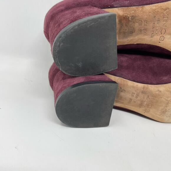 Vince Rafe Burgundy Wine Suede Leather Pointed Toe Classic Flare Heel Pumps 6 - Picture 11 of 14